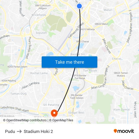 Pudu to Stadium Hoki 2 map