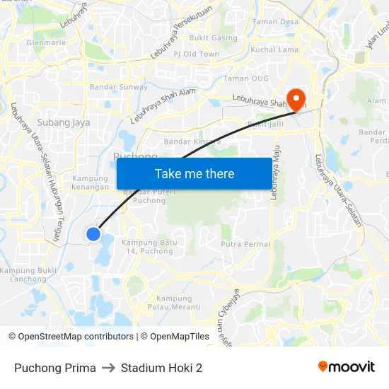 Puchong Prima to Stadium Hoki 2 map