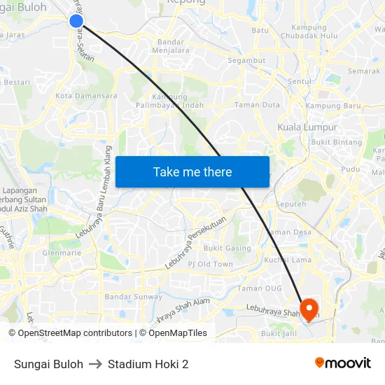 Sungai Buloh to Stadium Hoki 2 map