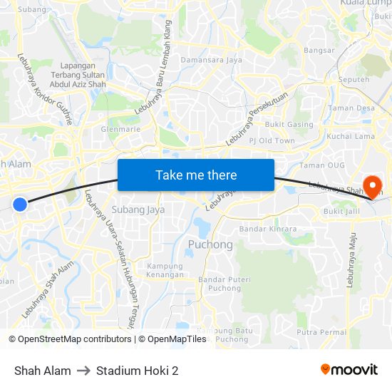 Shah Alam to Stadium Hoki 2 map