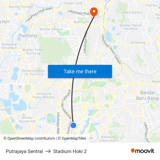 Putrajaya Sentral to Stadium Hoki 2 map
