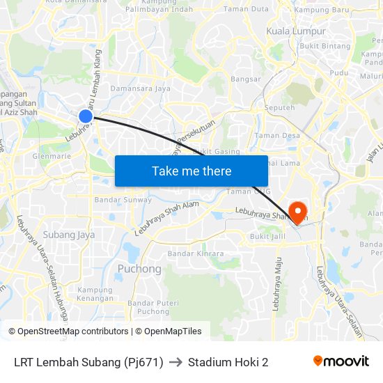 LRT Lembah Subang (Pj671) to Stadium Hoki 2 map