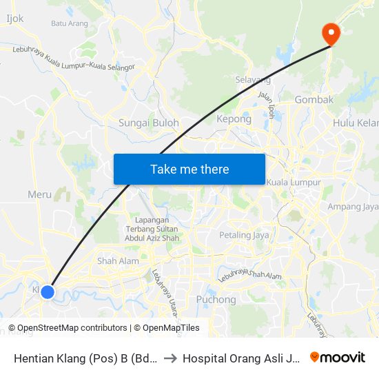 Hentian Klang (Pos) B (Bd664) to Hospital Orang Asli Jheoa map