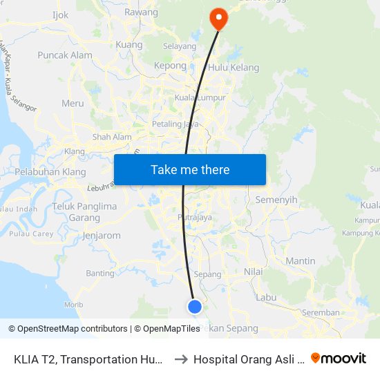KLIA T2, Transportation Hub Level 1 to Hospital Orang Asli Jheoa map