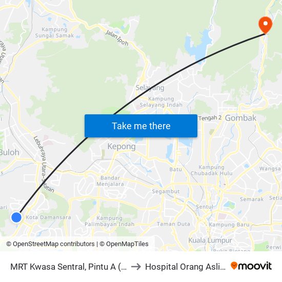 MRT Kwasa Sentral, Pintu A (Sa1020) to Hospital Orang Asli Jheoa map