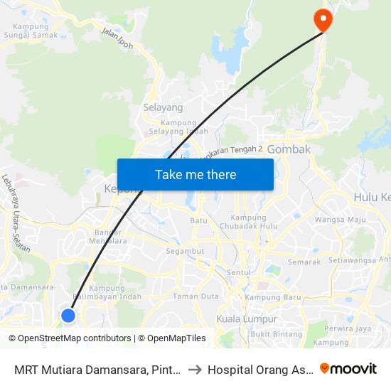 MRT Mutiara Damansara, Pintu B (Pj809) to Hospital Orang Asli Jheoa map
