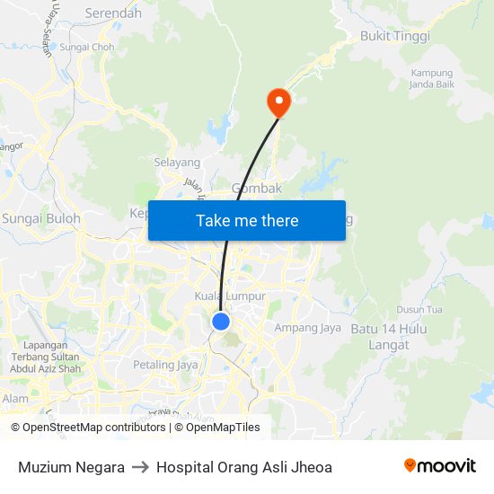 Muzium Negara to Hospital Orang Asli Jheoa map