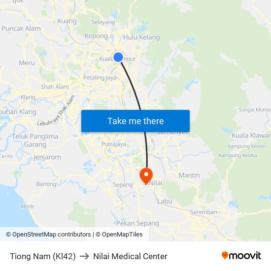 Tiong Nam (Kl42) to Nilai Medical Center map