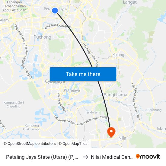 Petaling Jaya State (Utara) (Pj433) to Nilai Medical Center map