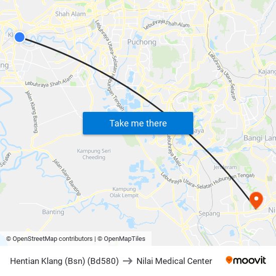 Hentian Klang (Bsn) (Bd580) to Nilai Medical Center map