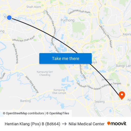 Hentian Klang (Pos) B (Bd664) to Nilai Medical Center map