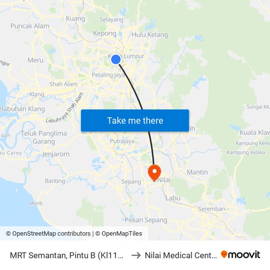 MRT Semantan, Pintu B (Kl1174) to Nilai Medical Center map