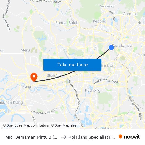 MRT Semantan, Pintu B (Kl1174) to Kpj Klang Specialist Hospital map