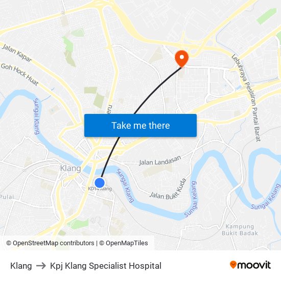 Klang to Kpj Klang Specialist Hospital map