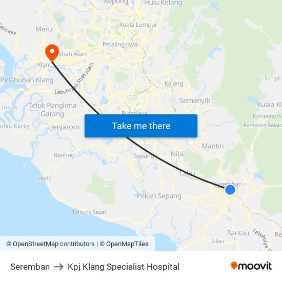 Seremban to Kpj Klang Specialist Hospital map