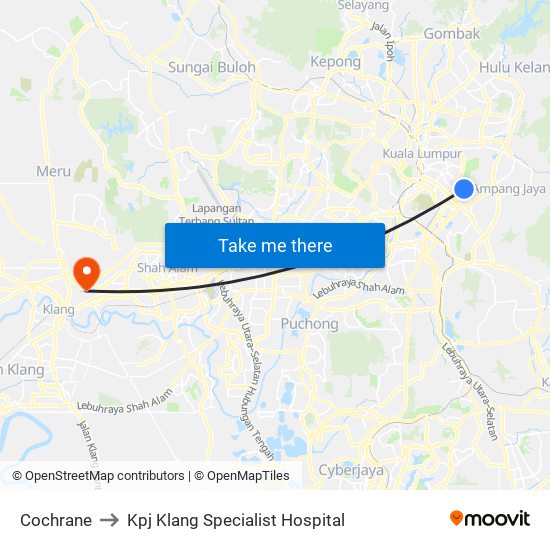 Cochrane to Kpj Klang Specialist Hospital map