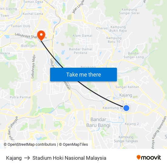 Kajang to Stadium Hoki Nasional Malaysia map