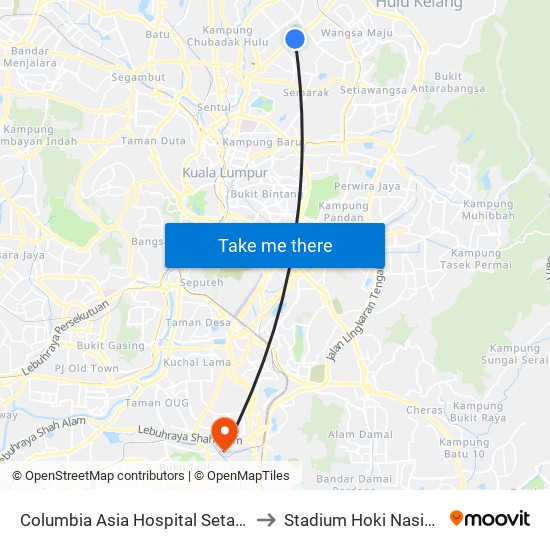 Columbia Asia Hospital Setapak (Opp) (Kl686) to Stadium Hoki Nasional Malaysia map