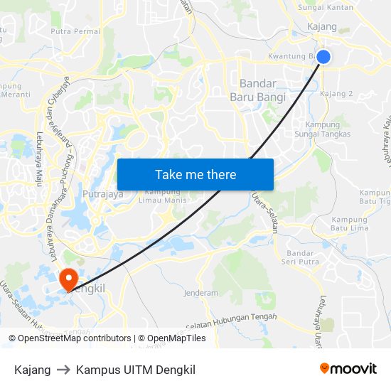 Kajang to Kampus UITM Dengkil map