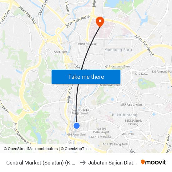Central Market (Selatan) (Kl109) to Jabatan Sajian Diatetik map