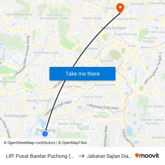 LRT Pusat Bandar Puchong (Sj735) to Jabatan Sajian Diatetik map