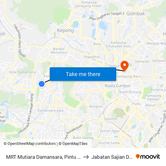 MRT Mutiara Damansara, Pintu C (Pj814) to Jabatan Sajian Diatetik map