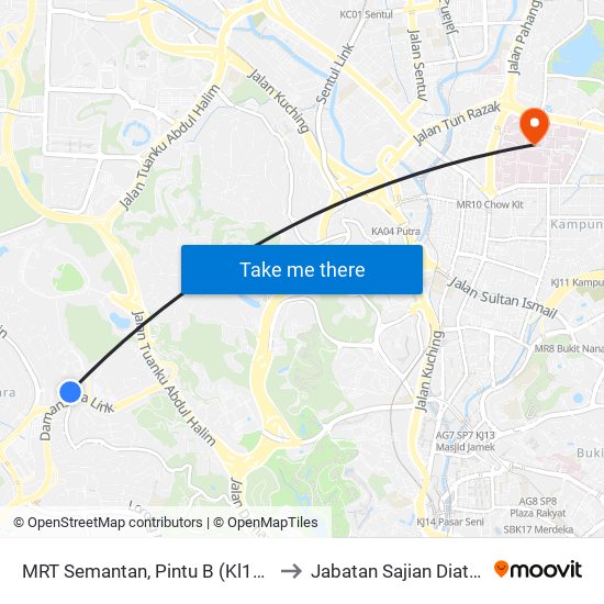 MRT Semantan, Pintu B (Kl1174) to Jabatan Sajian Diatetik map