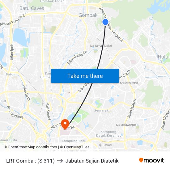 LRT Gombak (Sl311) to Jabatan Sajian Diatetik map