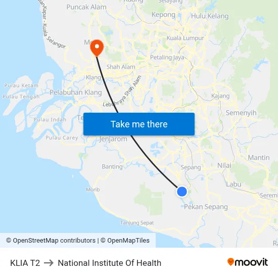 KLIA T2 to National Institute Of Health map