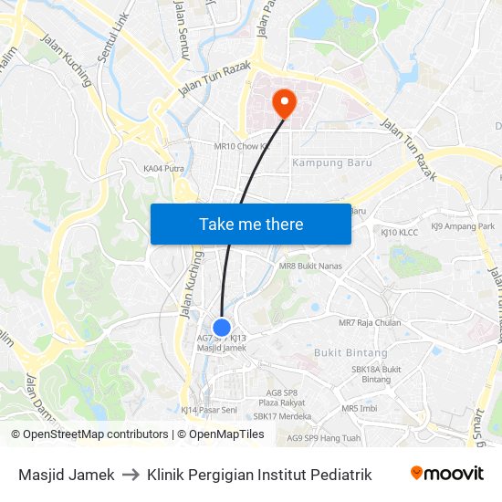 Masjid Jamek to Klinik Pergigian Institut Pediatrik map