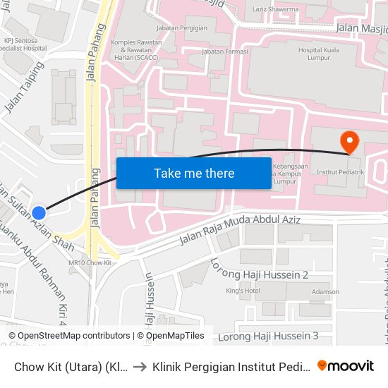 Chow Kit (Utara) (Kl52) to Klinik Pergigian Institut Pediatrik map