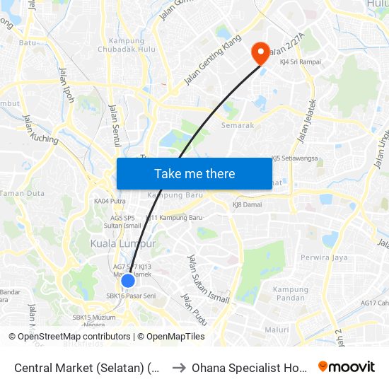Central Market (Selatan) (Kl109) to Ohana Specialist Hospital map