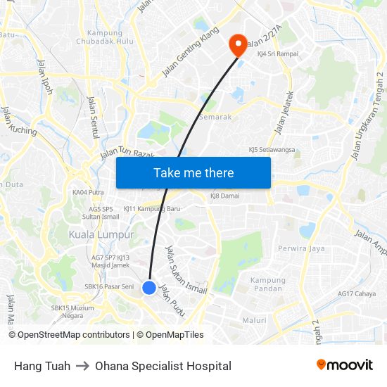 Hang Tuah to Ohana Specialist Hospital map