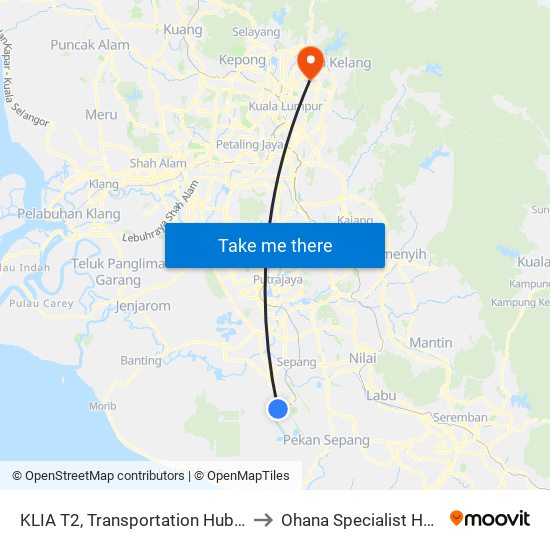 KLIA T2, Transportation Hub Level 1 to Ohana Specialist Hospital map
