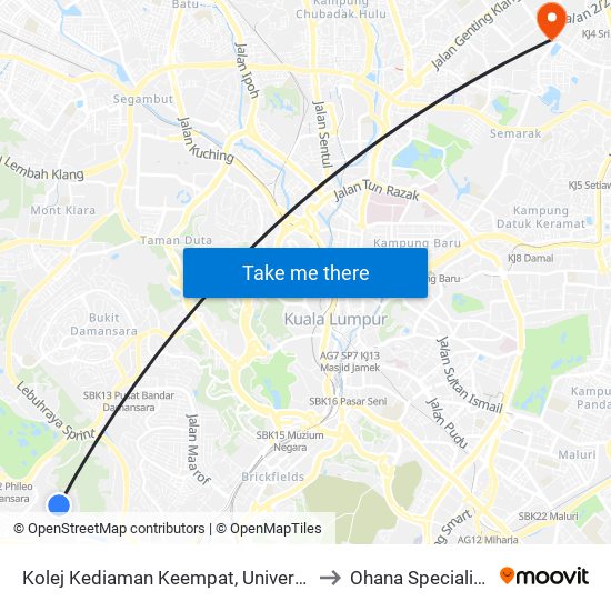 Kolej Kediaman Keempat, Universiti Malaya (Kl2348) to Ohana Specialist Hospital map