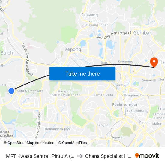 MRT Kwasa Sentral, Pintu A (Sa1020) to Ohana Specialist Hospital map