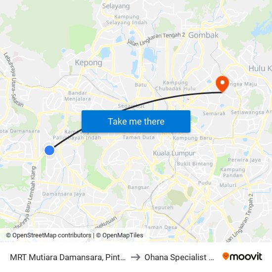 MRT Mutiara Damansara, Pintu C (Pj814) to Ohana Specialist Hospital map