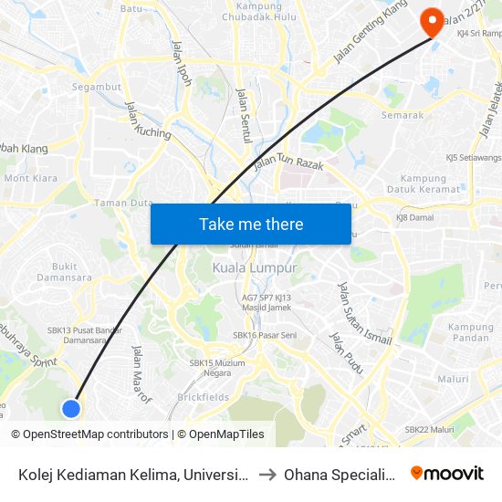 Kolej Kediaman Kelima, Universiti Malaya (Kl2343) to Ohana Specialist Hospital map