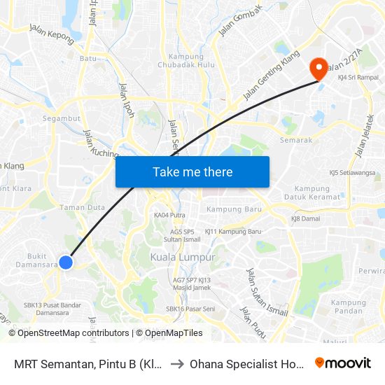 MRT Semantan, Pintu B (Kl1174) to Ohana Specialist Hospital map