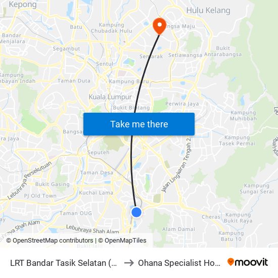 LRT Bandar Tasik Selatan (Kl152) to Ohana Specialist Hospital map