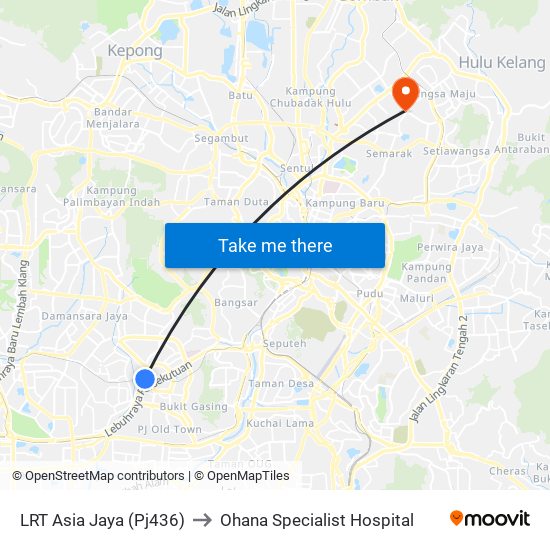 LRT Asia Jaya (Pj436) to Ohana Specialist Hospital map