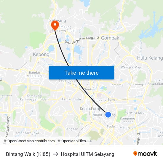Bintang Walk (Kl85) to Hospital UITM Selayang map