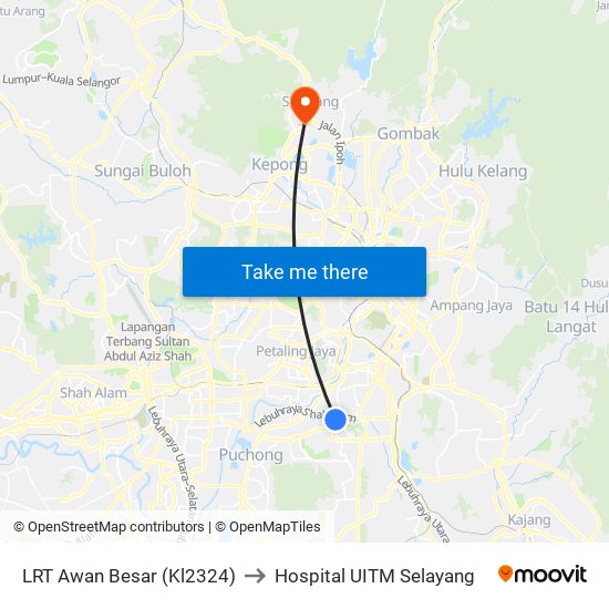 LRT Awan Besar (Kl2324) to Hospital UITM Selayang map
