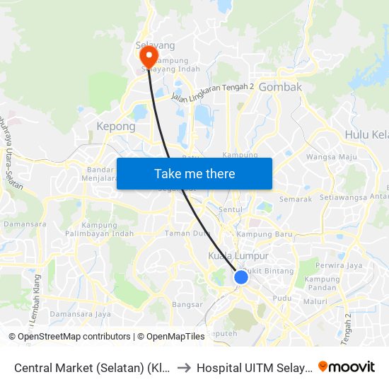 Central Market (Selatan) (Kl109) to Hospital UITM Selayang map