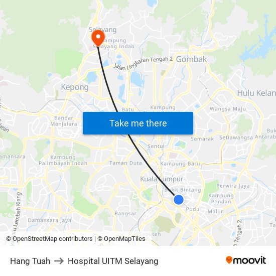 Hang Tuah to Hospital UITM Selayang map
