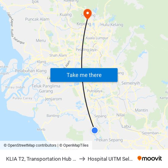 KLIA T2, Transportation Hub Level 1 to Hospital UITM Selayang map