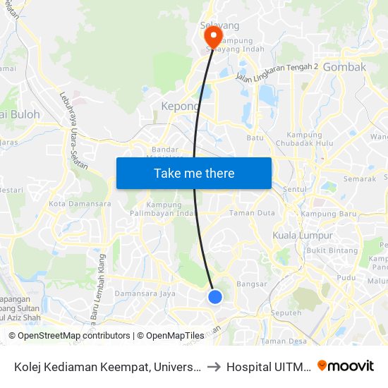 Kolej Kediaman Keempat, Universiti Malaya (Kl2348) to Hospital UITM Selayang map