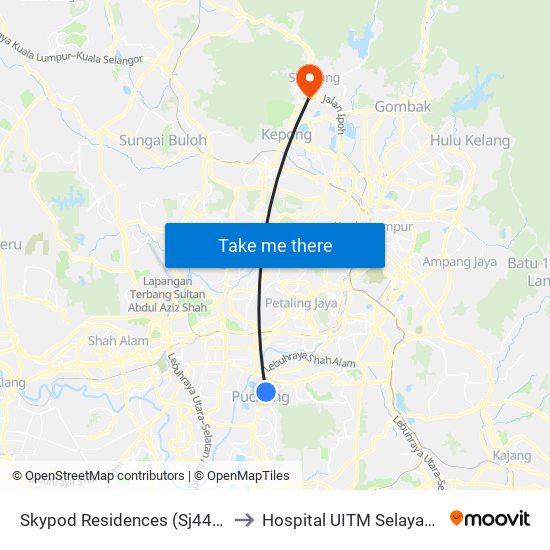 Skypod Residences (Sj447) to Hospital UITM Selayang map