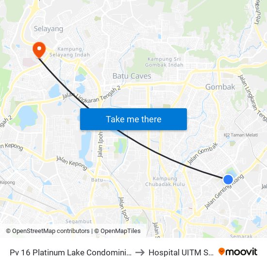 Pv 16 Platinum Lake Condominium (Kl1520) to Hospital UITM Selayang map