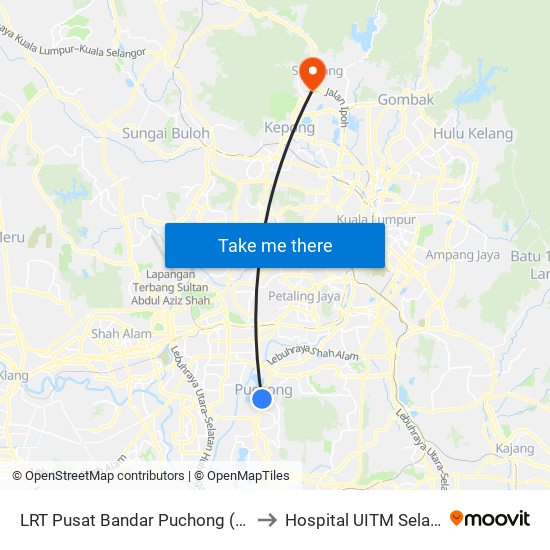 LRT Pusat Bandar Puchong (Sj735) to Hospital UITM Selayang map